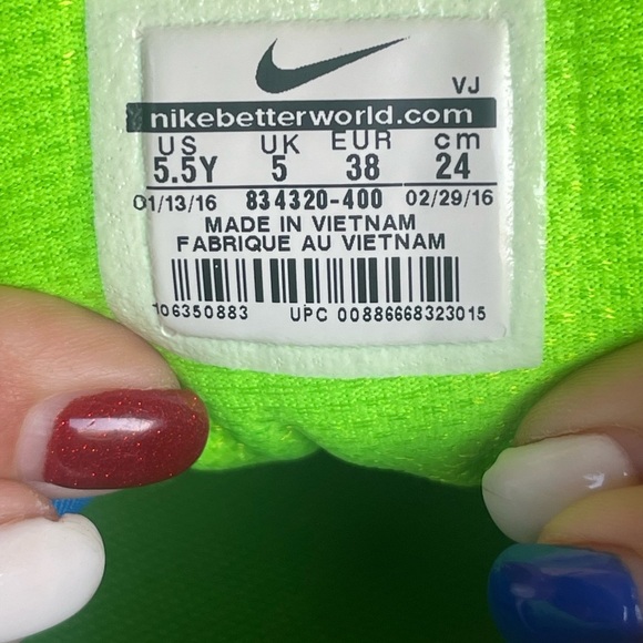 Nike Air Max Thea Print (Kids), Phat Blue/Electric Green-White-Pink Blast 5.5Y - Picture 2 of 10